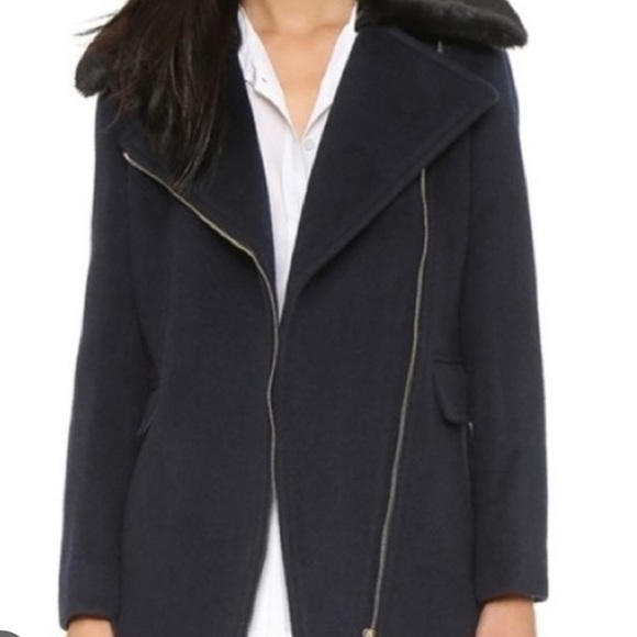 Club Monaco Dark Navy Coat with Fur - Picture 1 of 8